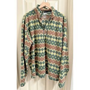Duluth Trading Co. Men's XL Pullover 1/4 Zip Mock Neck Outdoor‎ Green Aztec Soft